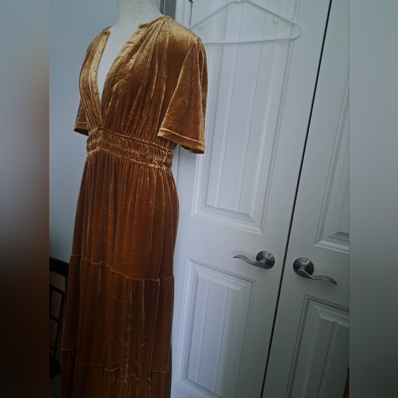 BALTIC Born Artemis Velvet Tiered Maxi Dress Dark Spice RUST BRONZE Boho XL - Picture 2 of 11